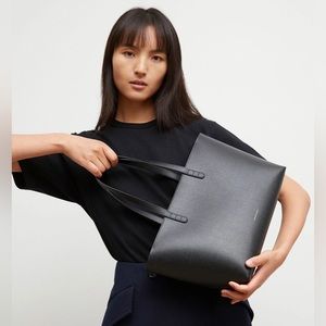 NWT $545 Mansur Gavriel Small Zip top Black Leather Shoulder Tote Bag